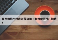 泰州微信小程序开发公司（泰州微信推广招聘）